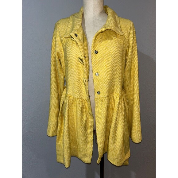 Kushcush Anthropologie Women’s Vintage Silk Tweed Yellow Coat Size L Preppy Y2K - Picture 8 of 11